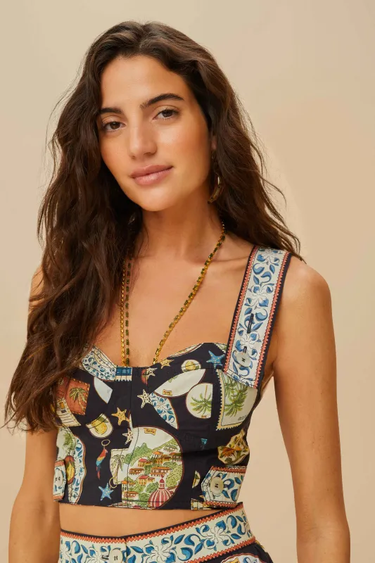 Black Trip Souvenir Topstitching Organic Cotton Top sold by FARM Rio