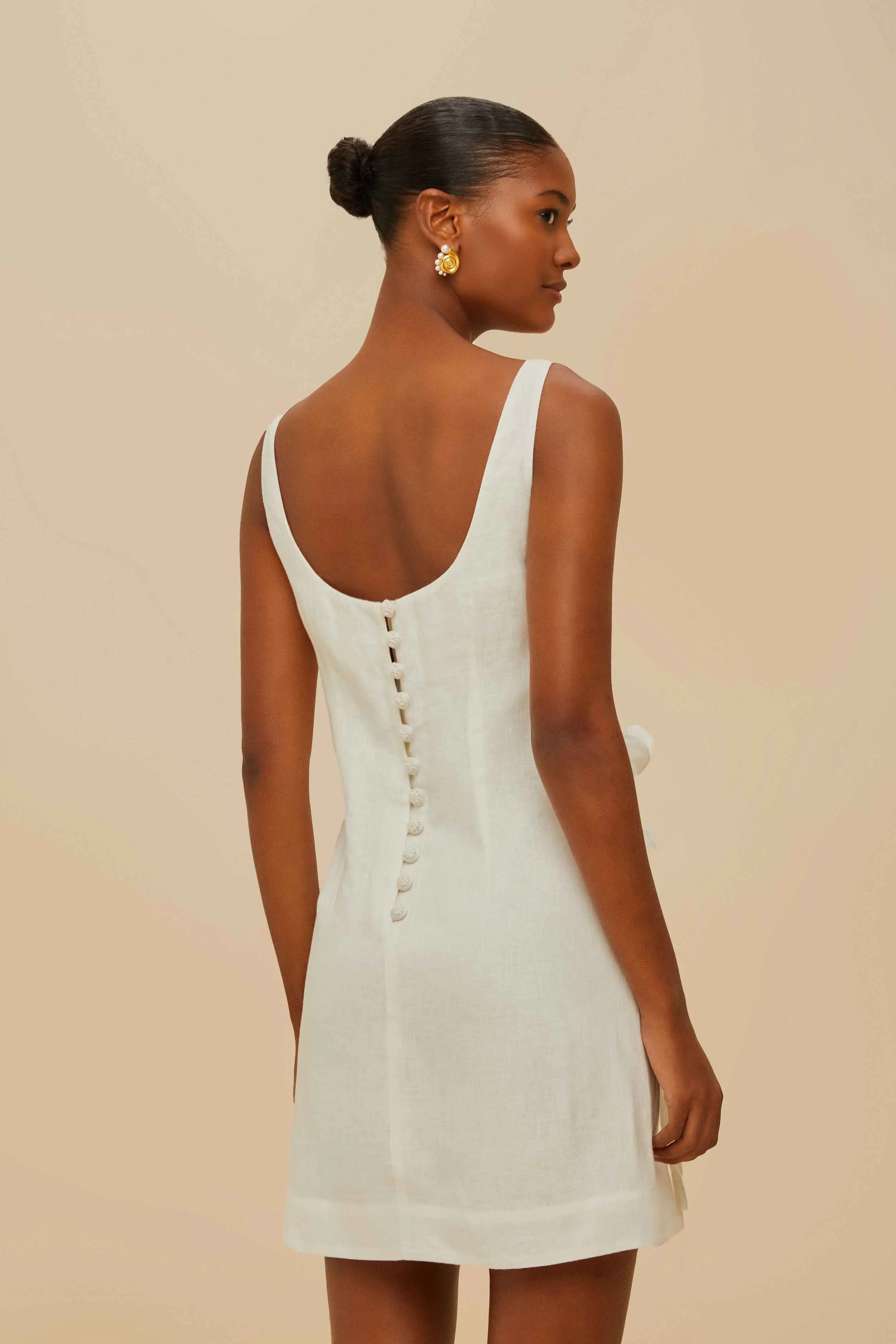 Off-White Sleeveless Euroflax™ Premium Linen Mini Dress sold by FARM Rio product image thumbnail 4