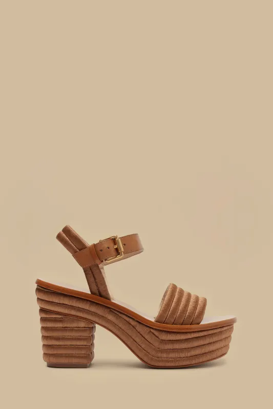 Tan Embroidered Platform Sandal made by FARM Rio