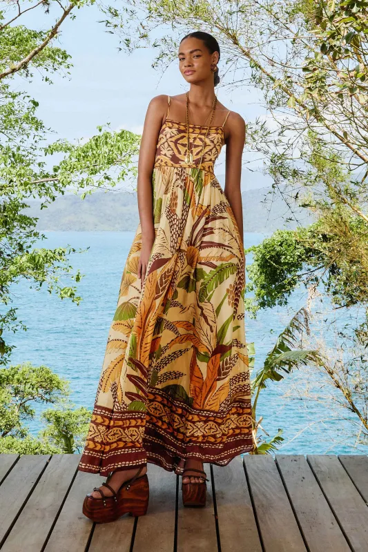 Sand Foliage Sketch Maxi Dress sold by FARM Rio