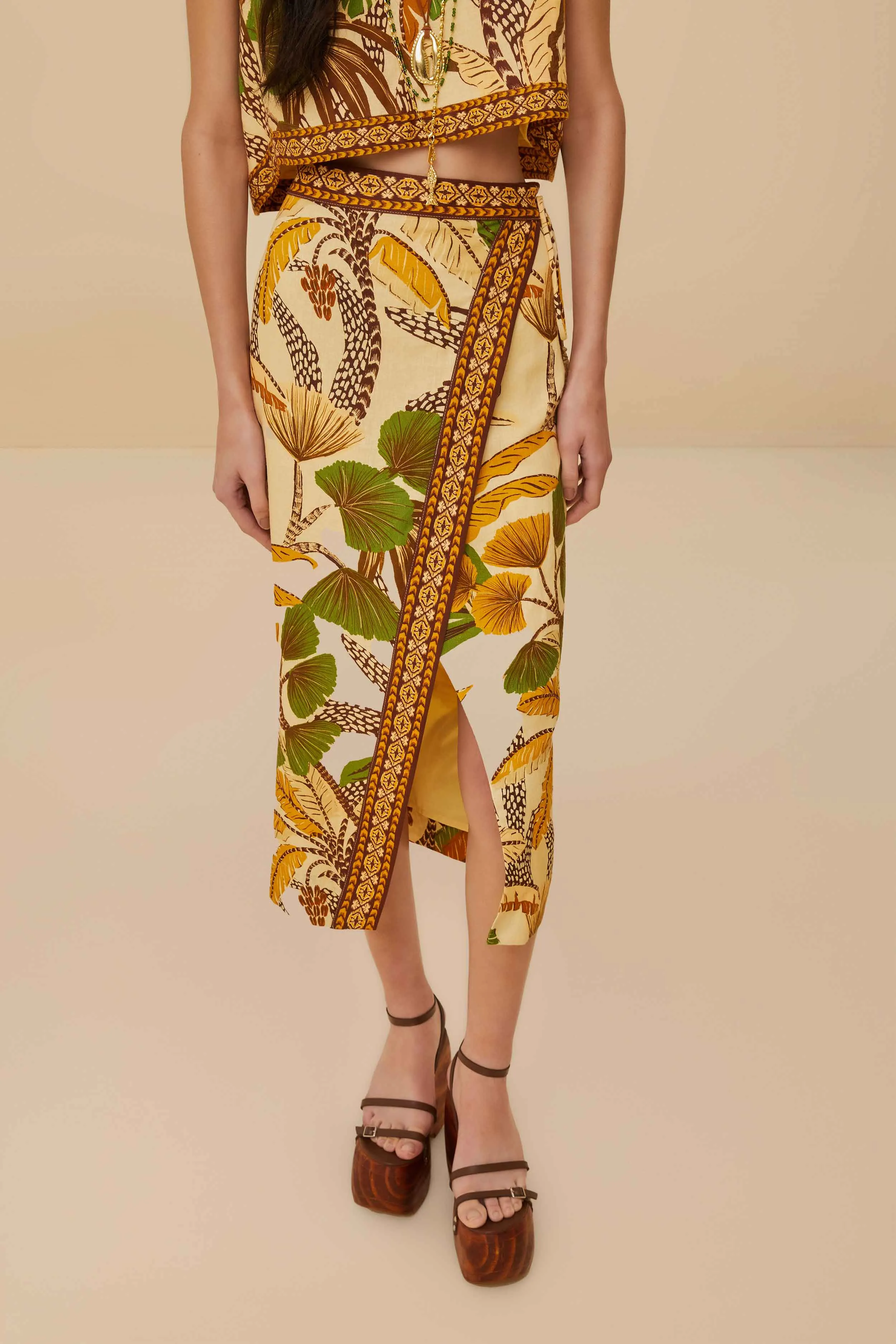 Sand Foliage Sketch LENZING™ ECOVERO™ Euroflax™ Midi Skirt sold by FARM Rio product image thumbnail 2