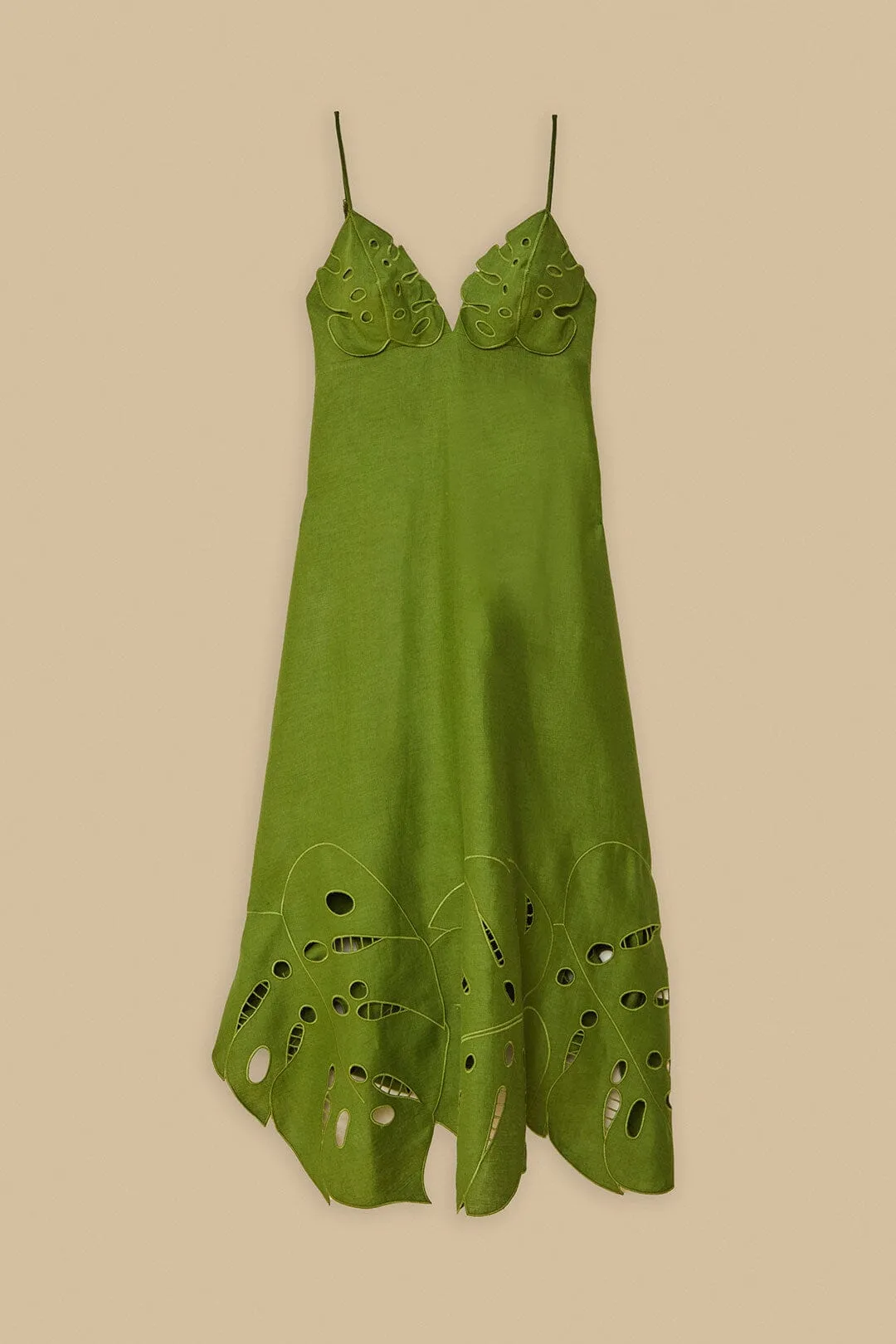 Green Monstera Embroidered Euroflax™ Premium Linen Midi Dress sold by FARM Rio product image thumbnail 5