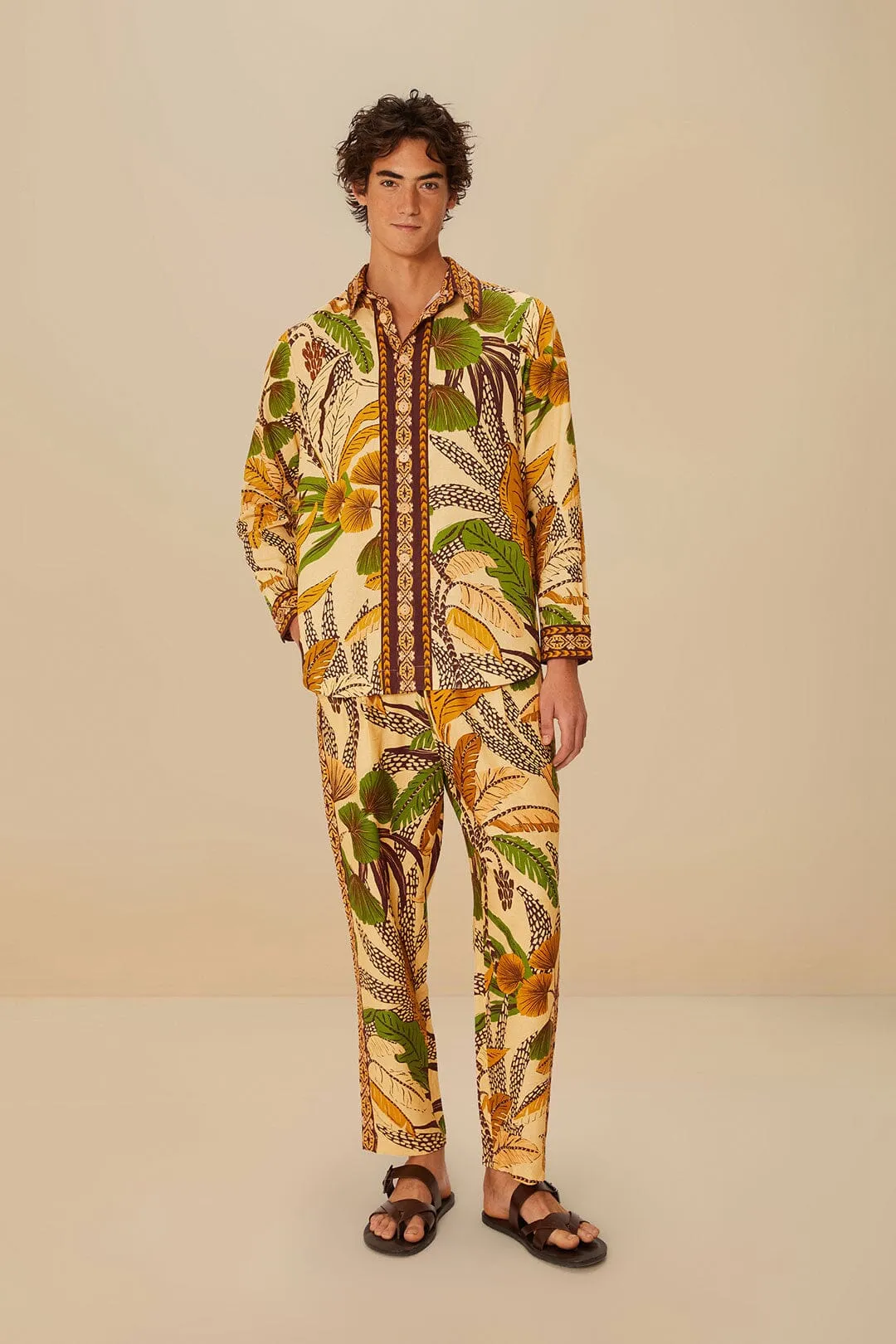 Sand Foliage Sketch LENZING™ ECOVERO™ Euroflax™ Pants sold by FARM Rio