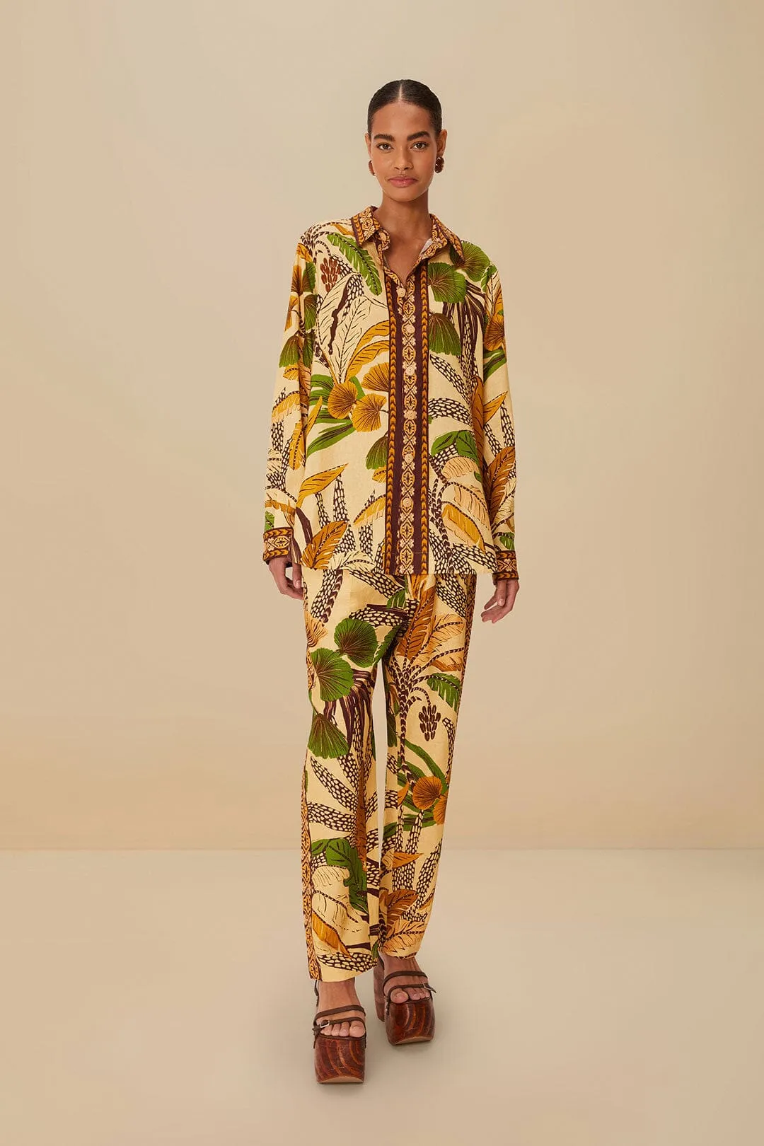 Sand Foliage Sketch LENZING™ ECOVERO™ Euroflax™ Pants sold by FARM Rio product image thumbnail 3