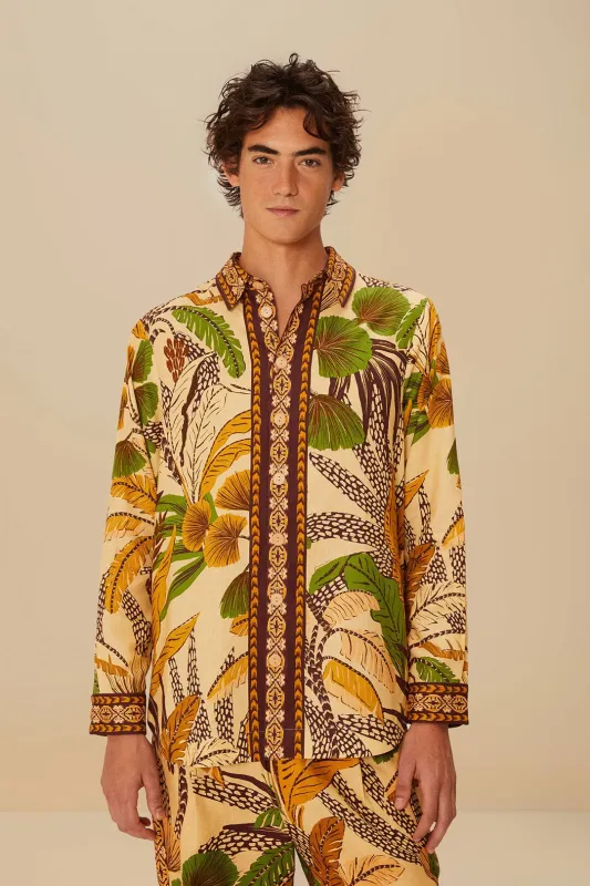 Sand Foliage Sketch LENZING™ ECOVERO™ Euroflax™ Shirt sold by FARM Rio