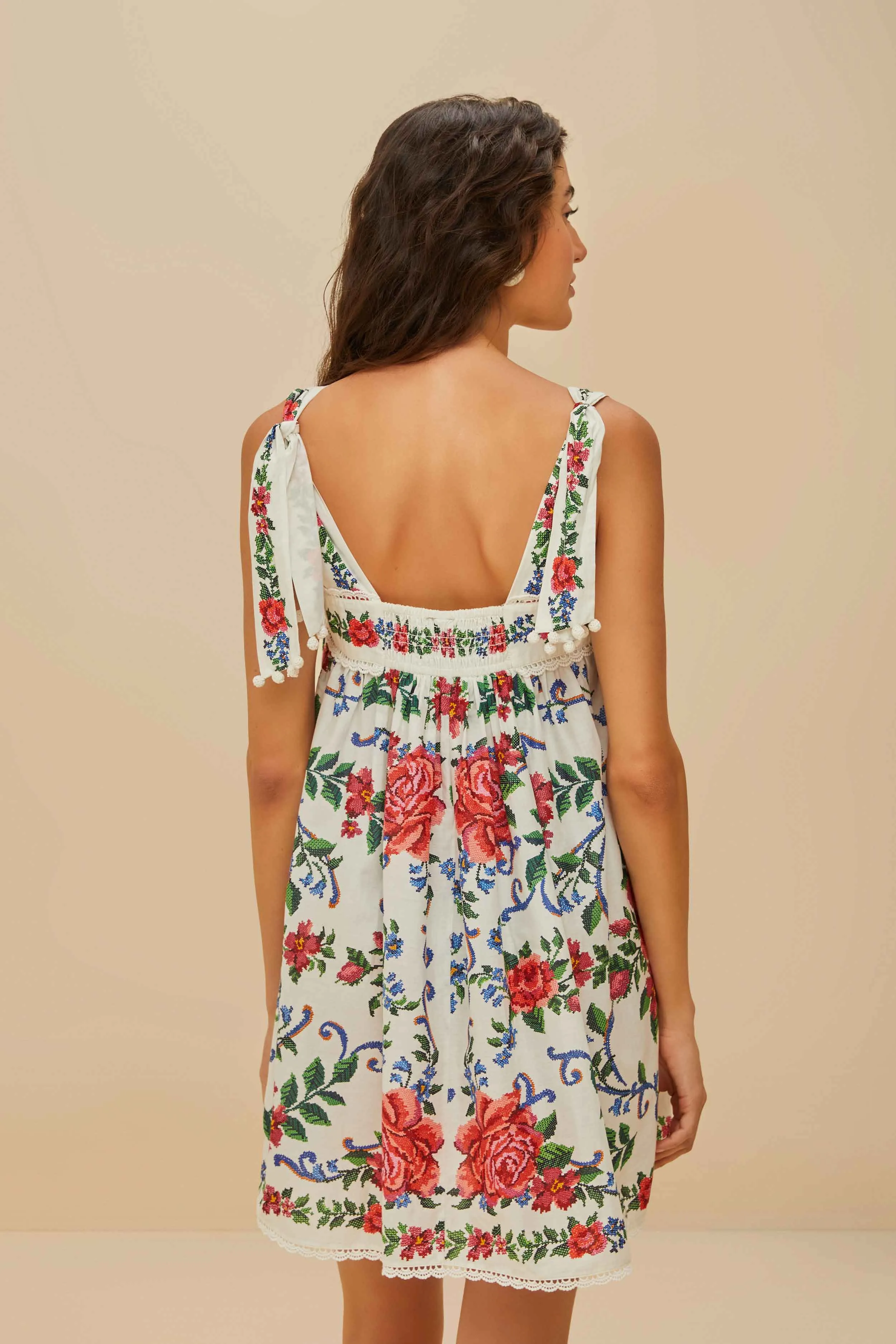 Off-White Flower Tapestry Mini Dress sold by FARM Rio product image thumbnail 4