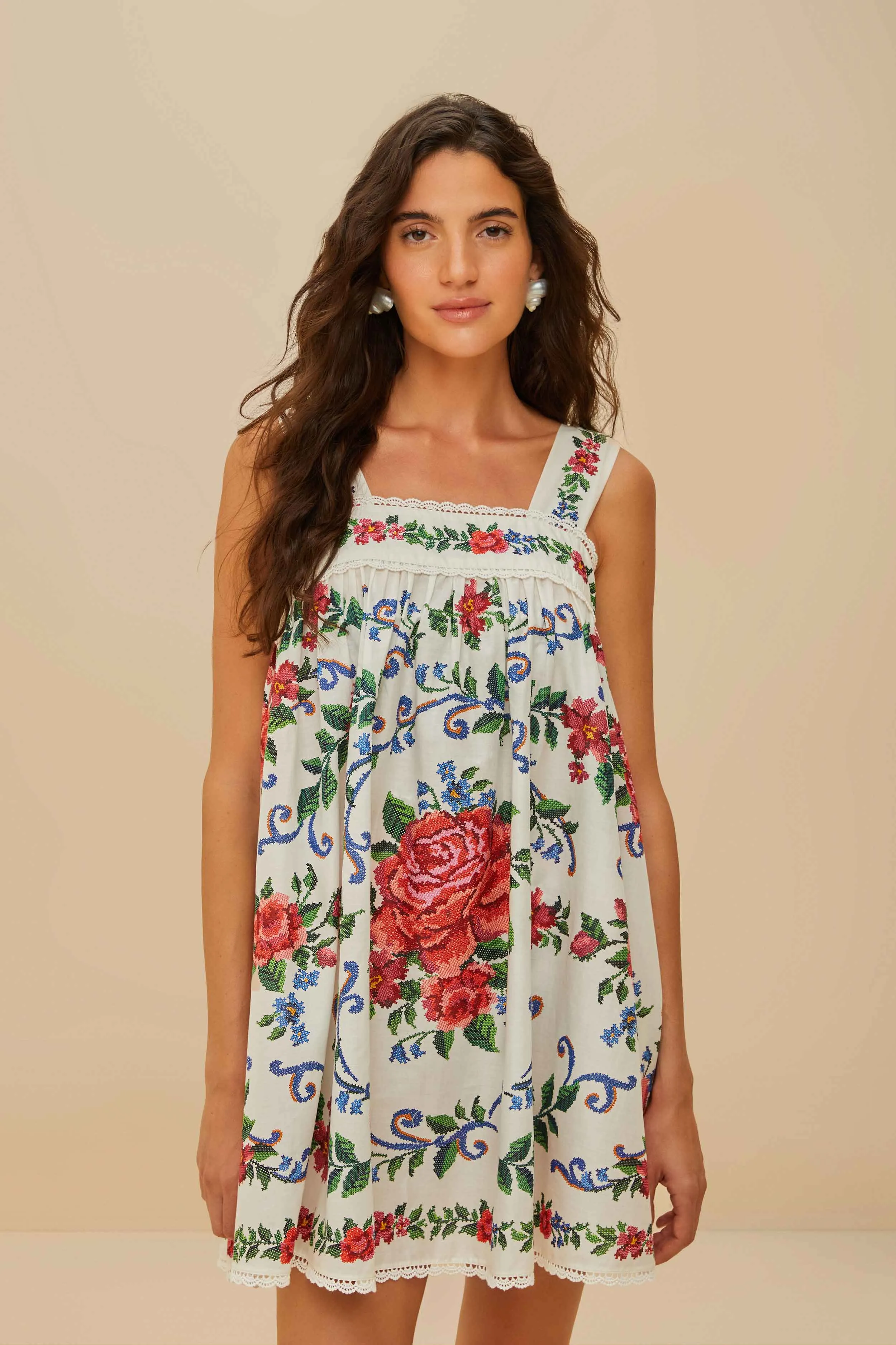 Off-White Flower Tapestry Mini Dress sold by FARM Rio product image thumbnail 2