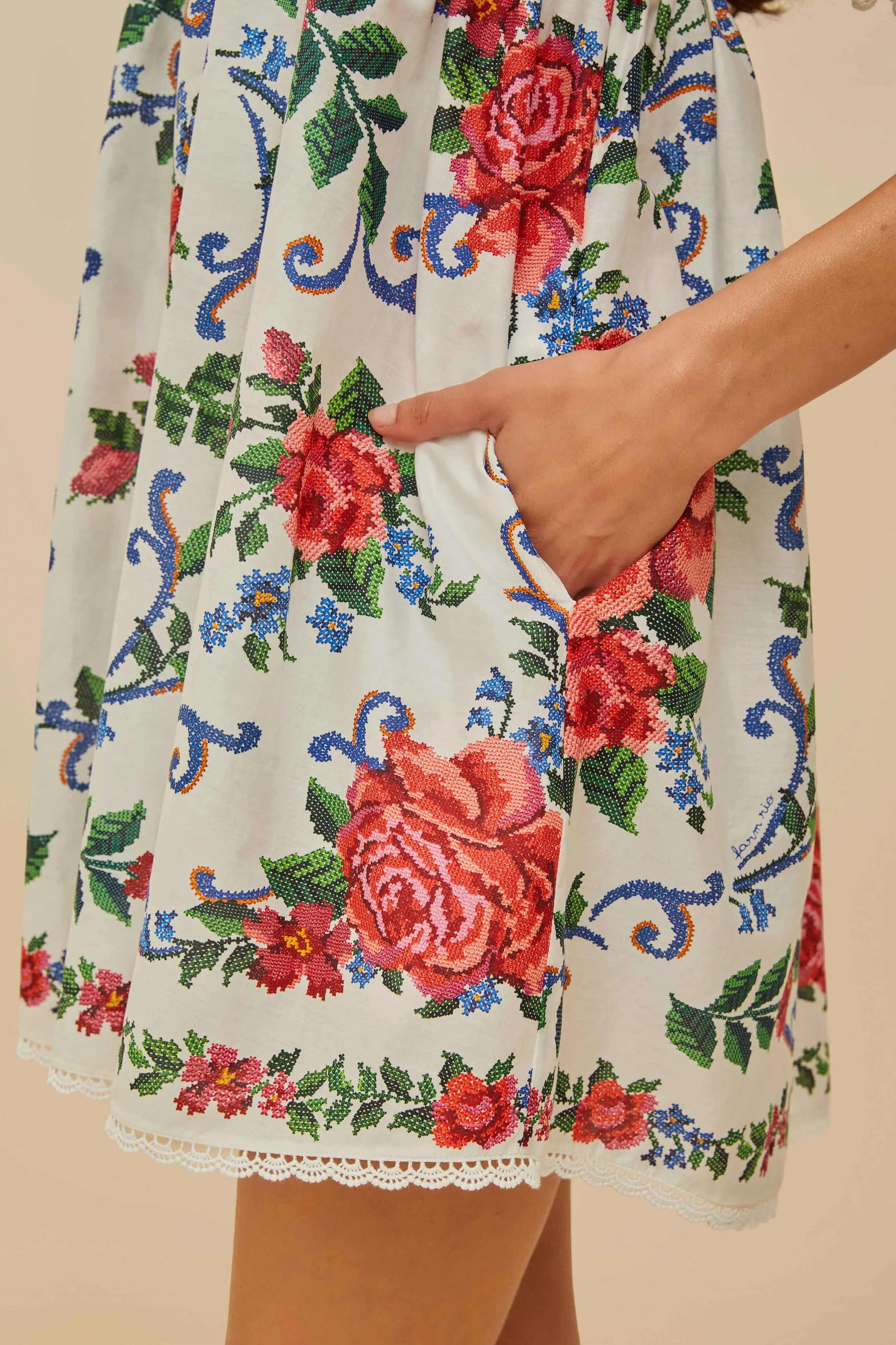 Off-White Flower Tapestry Mini Dress sold by FARM Rio product image thumbnail 3