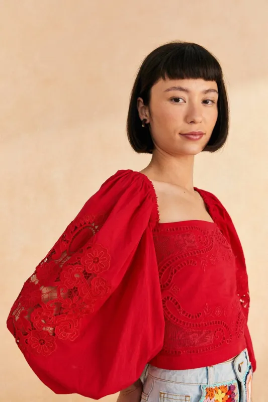 Red Lace Blouse sold by FARM Rio