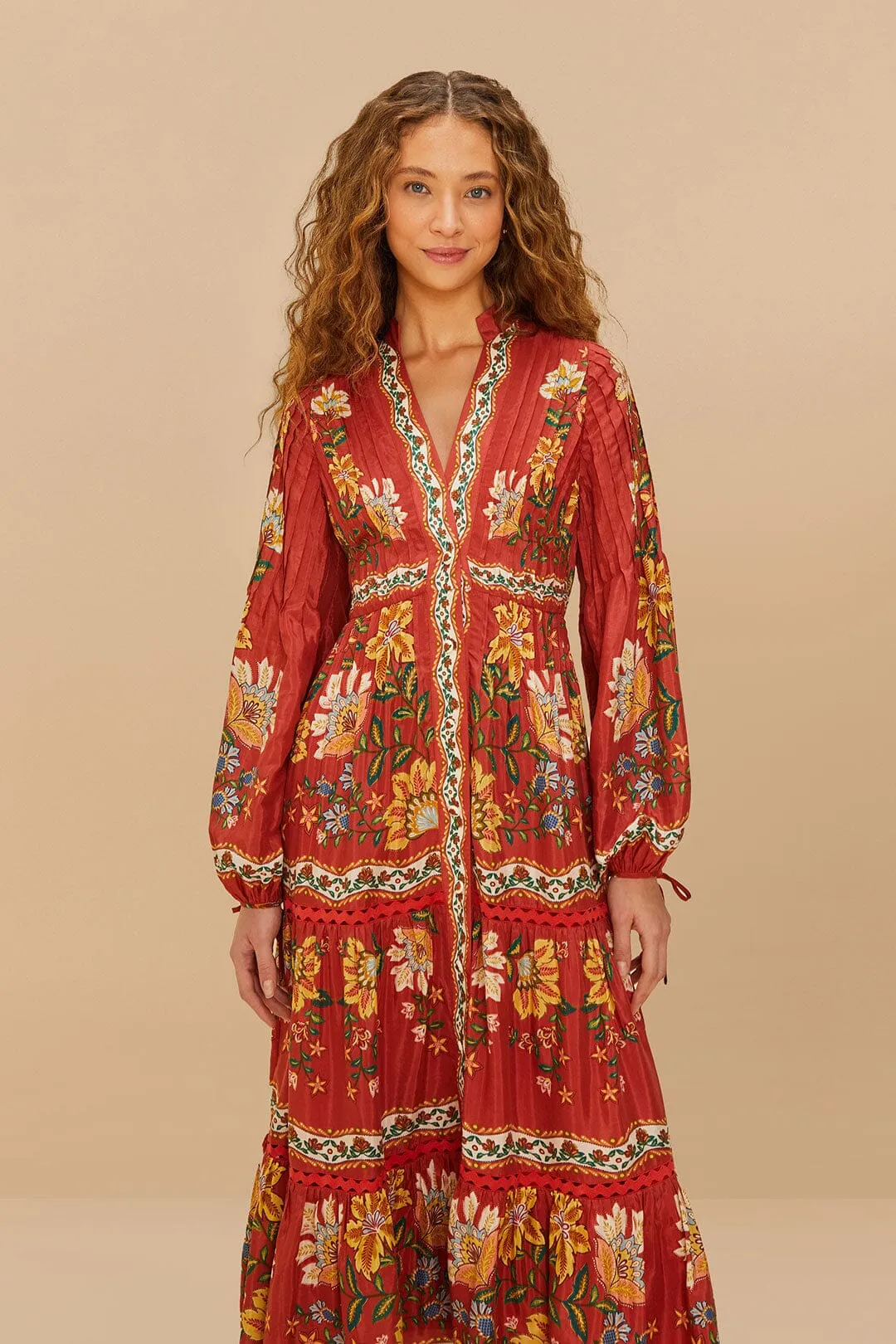 Red Garden Delight Long Sleeve Midi Dress sold by FARM Rio product image thumbnail 2
