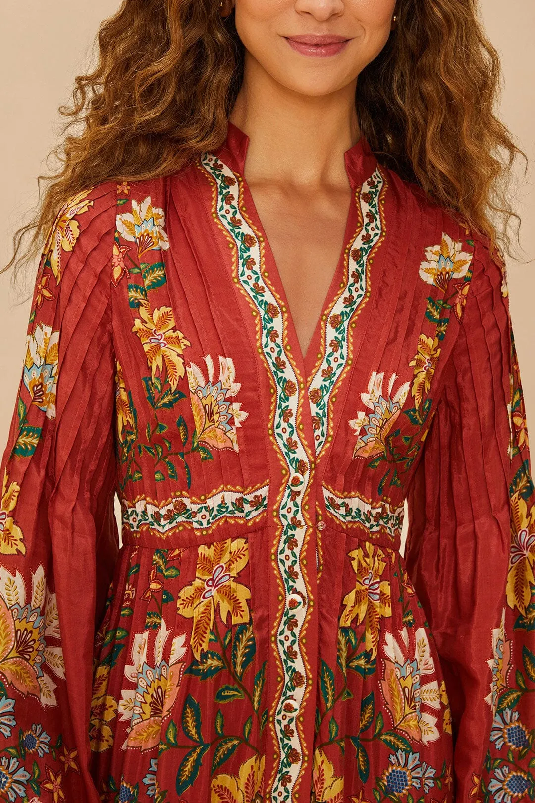 Red Garden Delight Long Sleeve Midi Dress sold by FARM Rio product image thumbnail 3