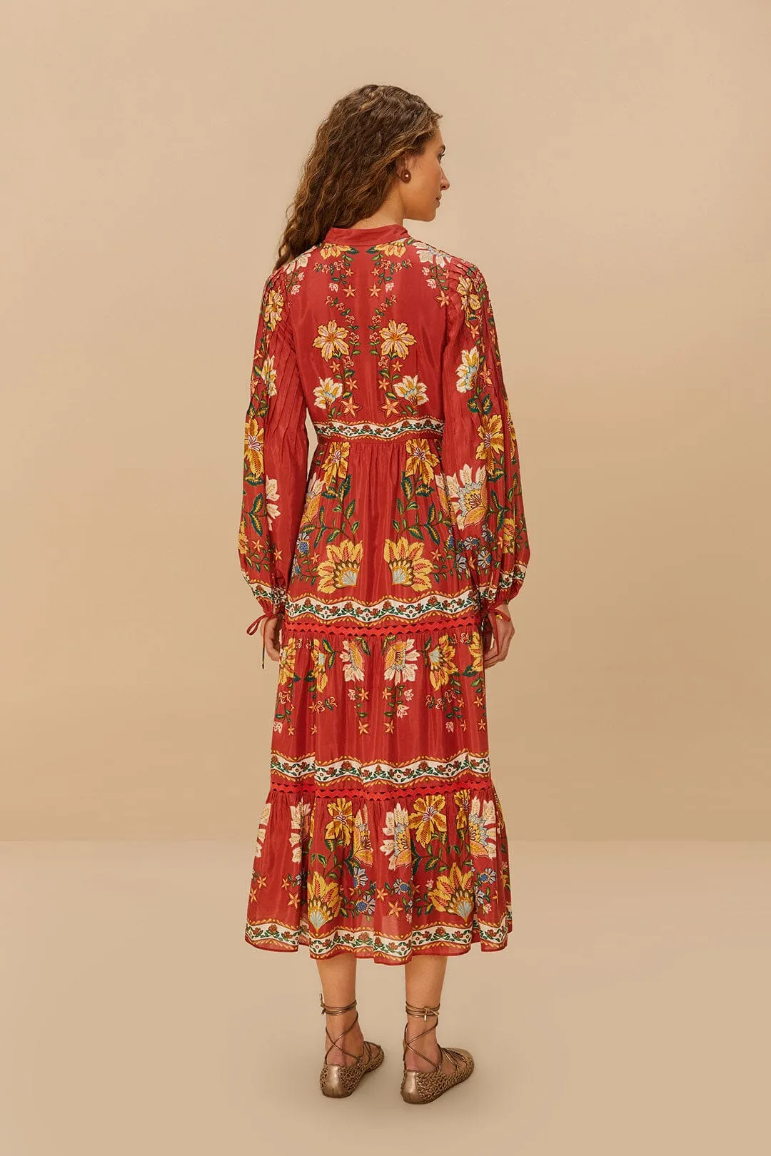 Red Garden Delight Long Sleeve Midi Dress sold by FARM Rio product image thumbnail 4