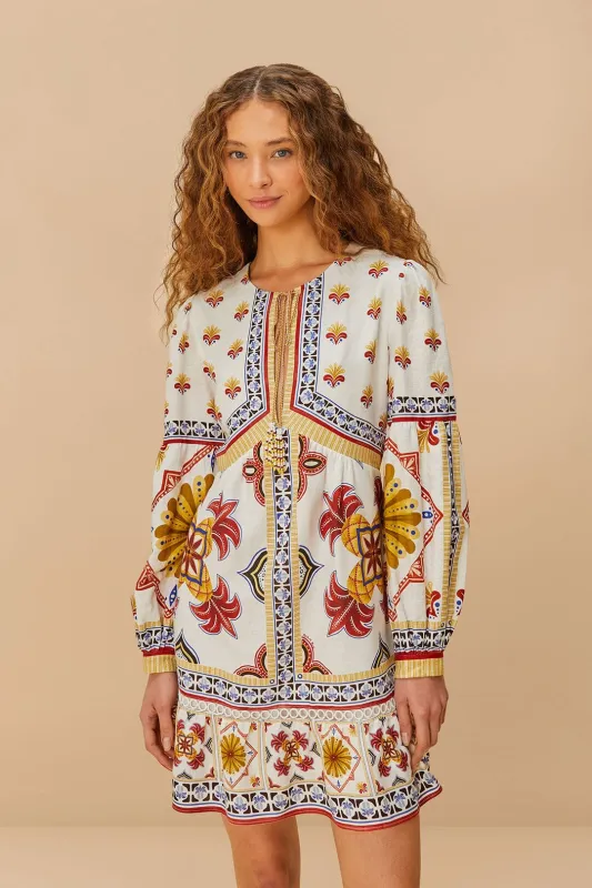 Off-White Marys Tiles LENZING™ ECOVERO™ Euroflax™ Mini Dress sold by FARM Rio