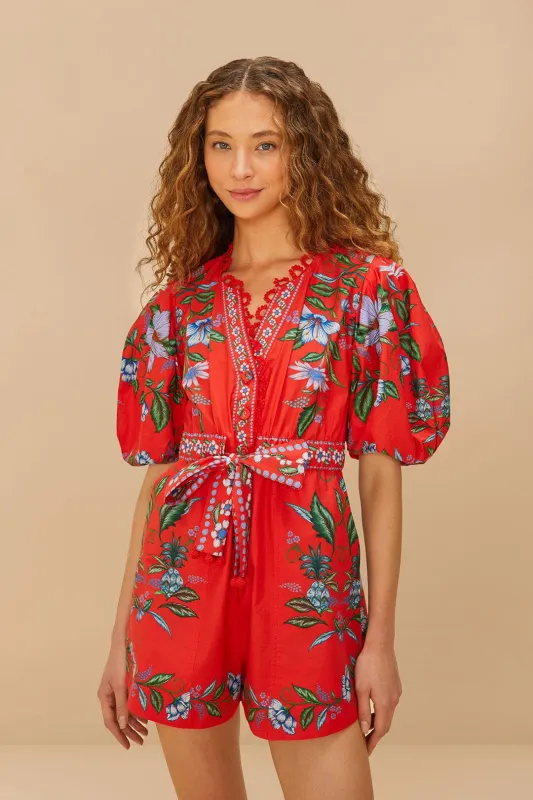 Red Sweet Bloom Bouquet Organic Cotton Romper sold by FARM Rio