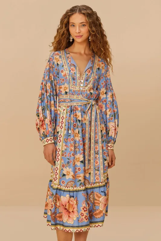 Blue Superbloom Tapestry LENZING™ ECOVERO™ Euroflax™Midi Dress sold by FARM Rio
