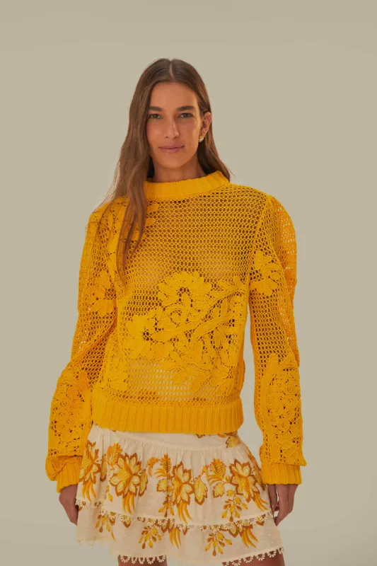 Yellow Embroidered Knit Sweater sold by FARM Rio