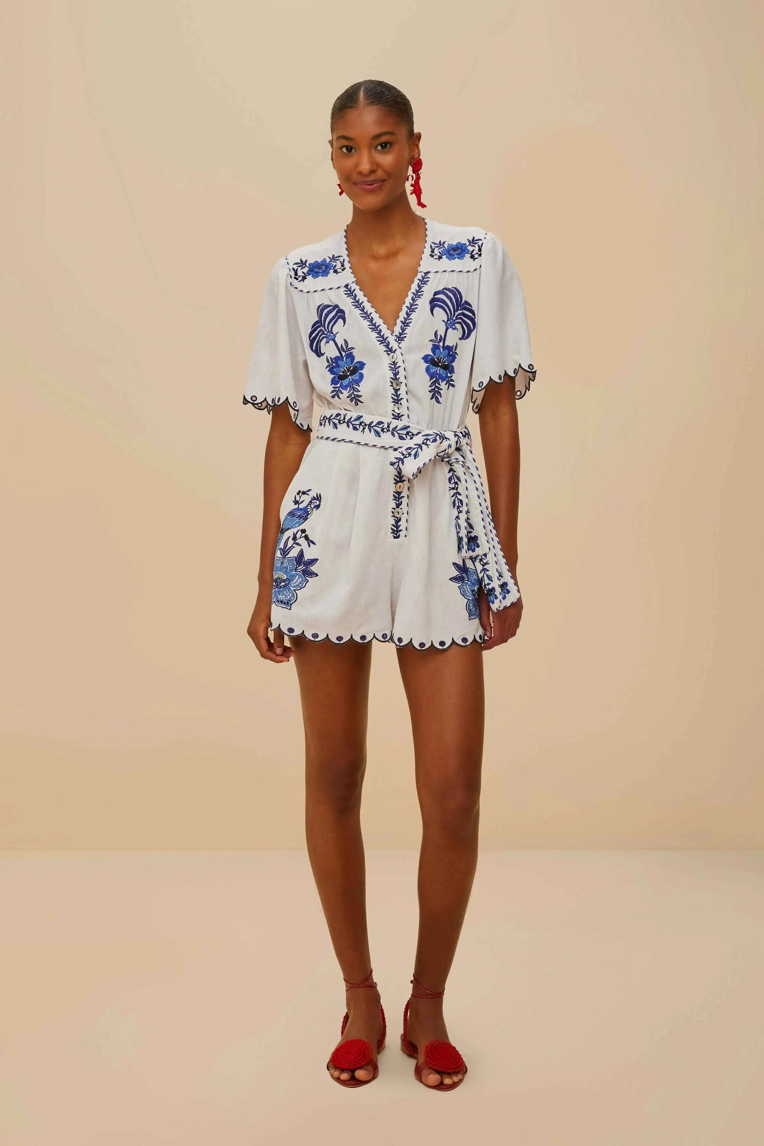 Blue Delicate Forest Richelieu Embroidered LENZING™ ECOVERO™ Euroflax™ Romper sold by FARM Rio product image thumbnail 2