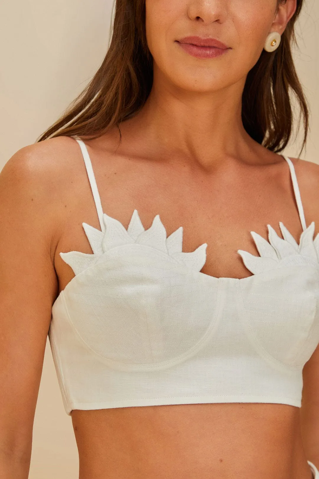 Off-White Sunrise Cup Euroflax™ Premium Linen Crop Top sold by FARM Rio product image thumbnail 3