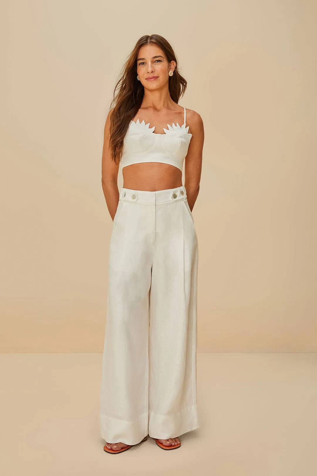 Off-White Sunrise Cup Euroflax™ Premium Linen Crop Top sold by FARM Rio product image thumbnail 2