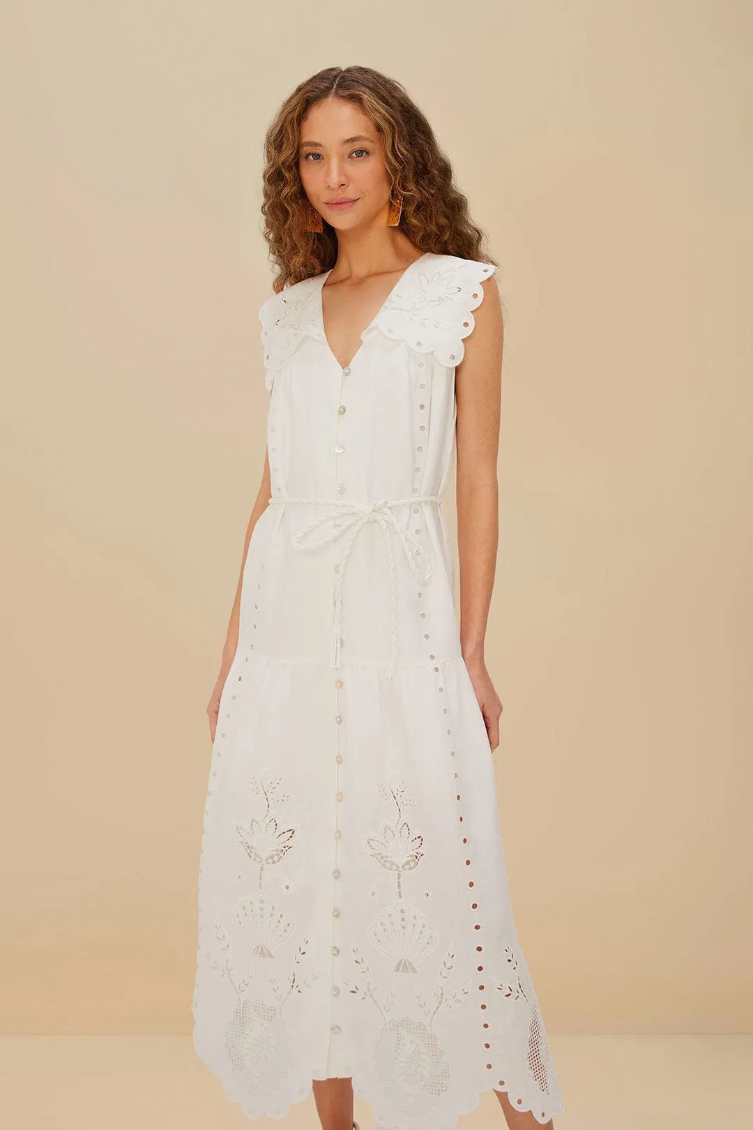 Off-White Sleeveless Euroflax™ Premium Linen Maxi Dress sold by FARM Rio product image thumbnail 2