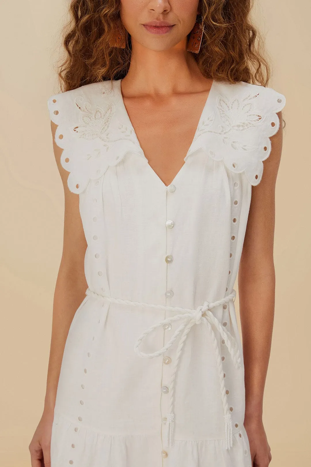 Off-White Sleeveless Euroflax™ Premium Linen Maxi Dress sold by FARM Rio product image thumbnail 3