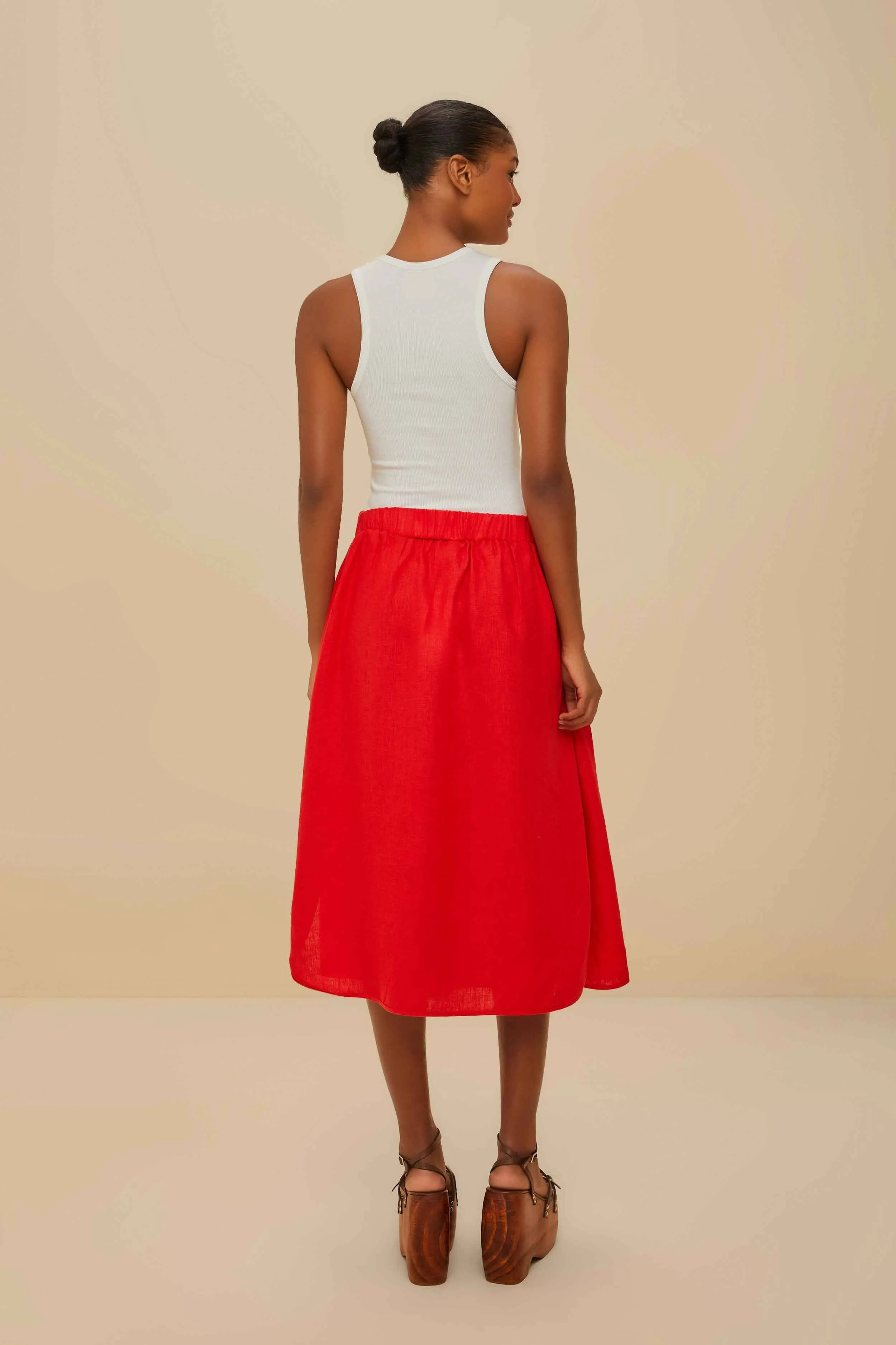 Red Mixed Buttons Euroflax™ Premium Linen Midi Skirt sold by FARM Rio product image thumbnail 3