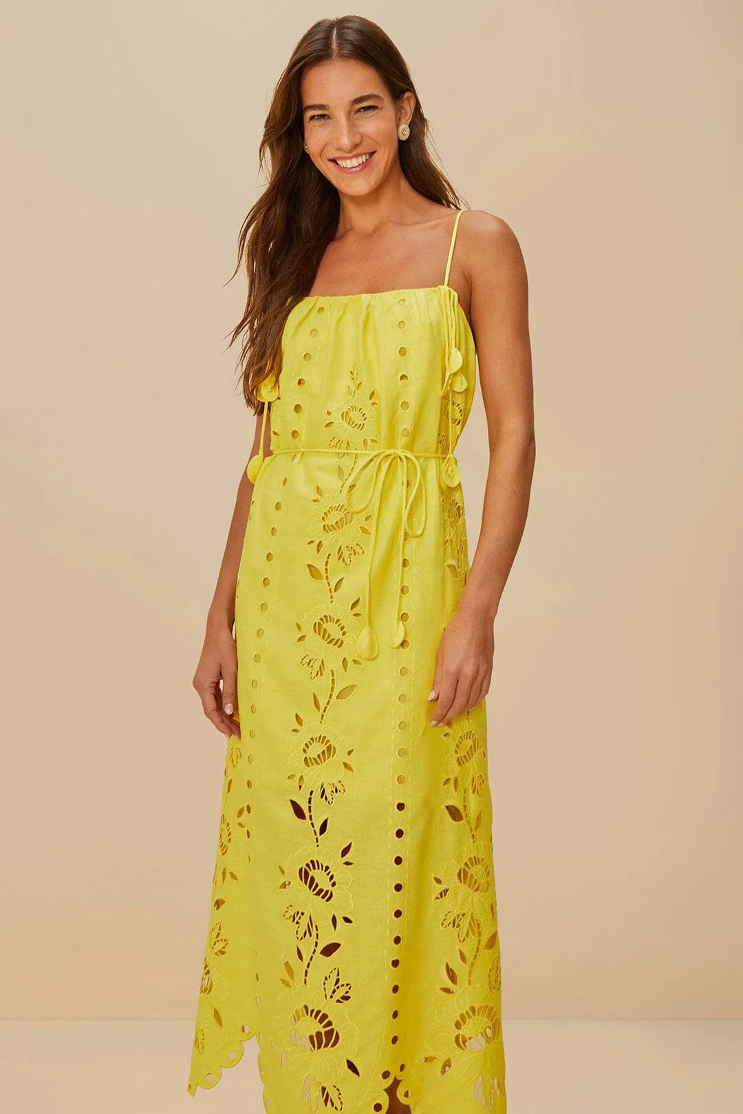 Yellow Richelieu Sleeveless LENZING™ ECOVERO™ Euroflax™ Maxi Dress sold by FARM Rio