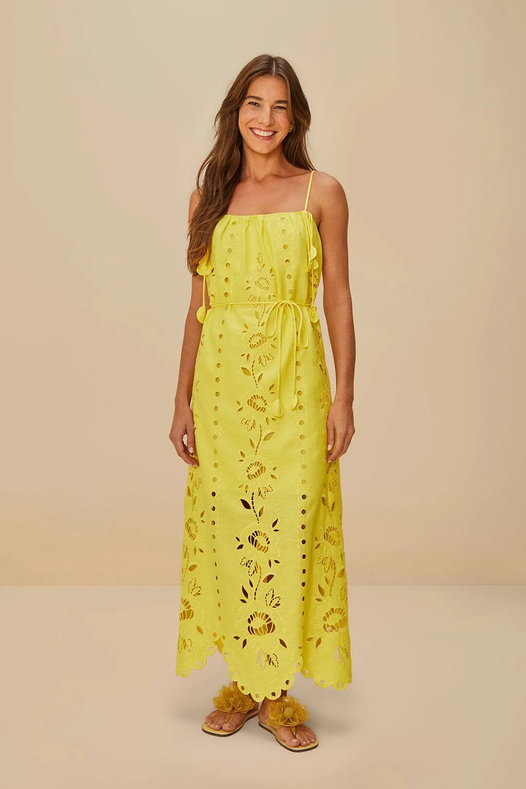 Yellow Richelieu Sleeveless LENZING™ ECOVERO™ Euroflax™ Maxi Dress sold by FARM Rio product image thumbnail 2