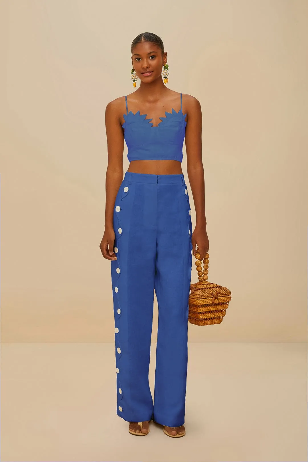 Blue High Waisted Wavy Euroflax™ Premium Linen Pants sold by FARM Rio