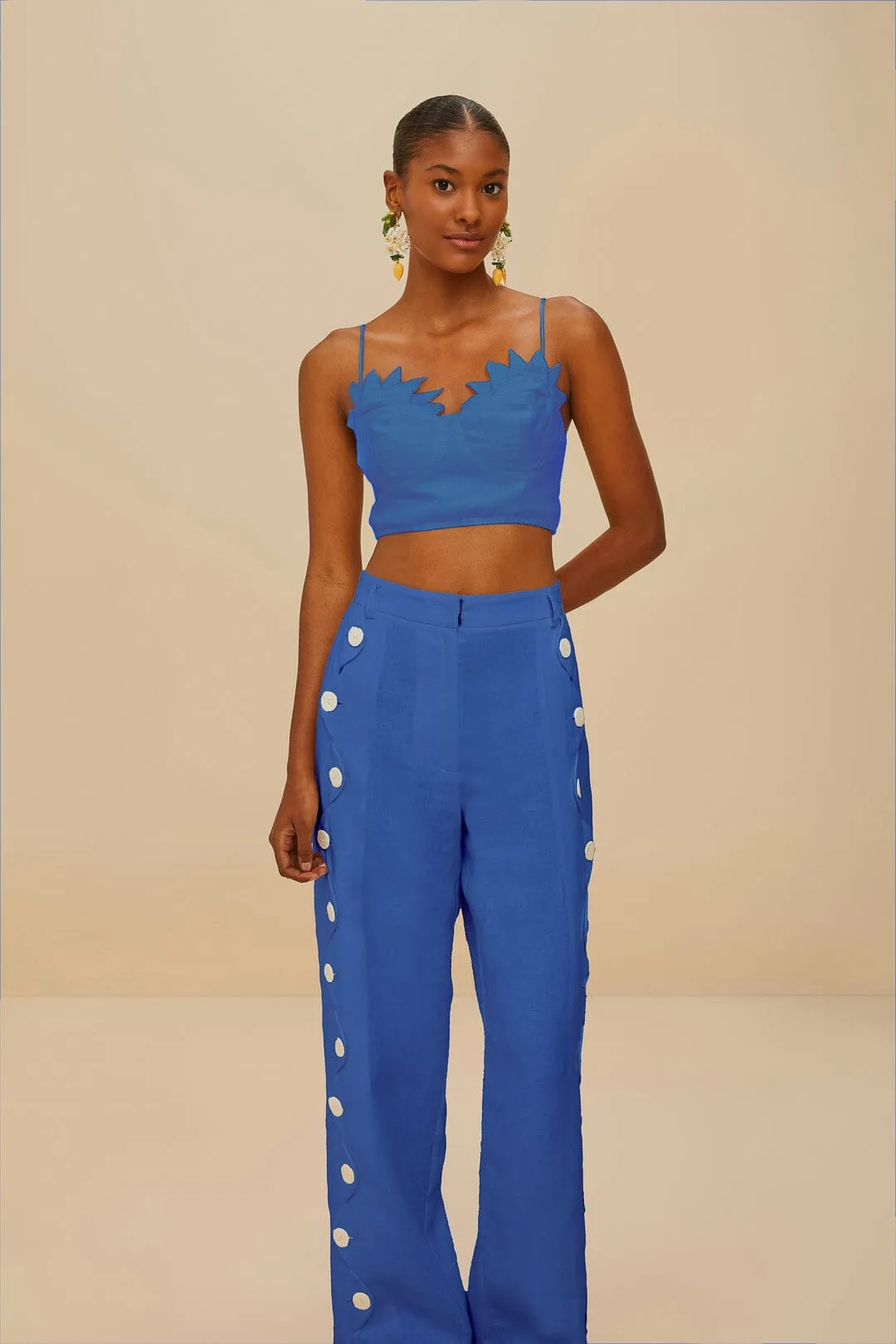 Blue High Waisted Wavy Euroflax™ Premium Linen Pants sold by FARM Rio product image thumbnail 2