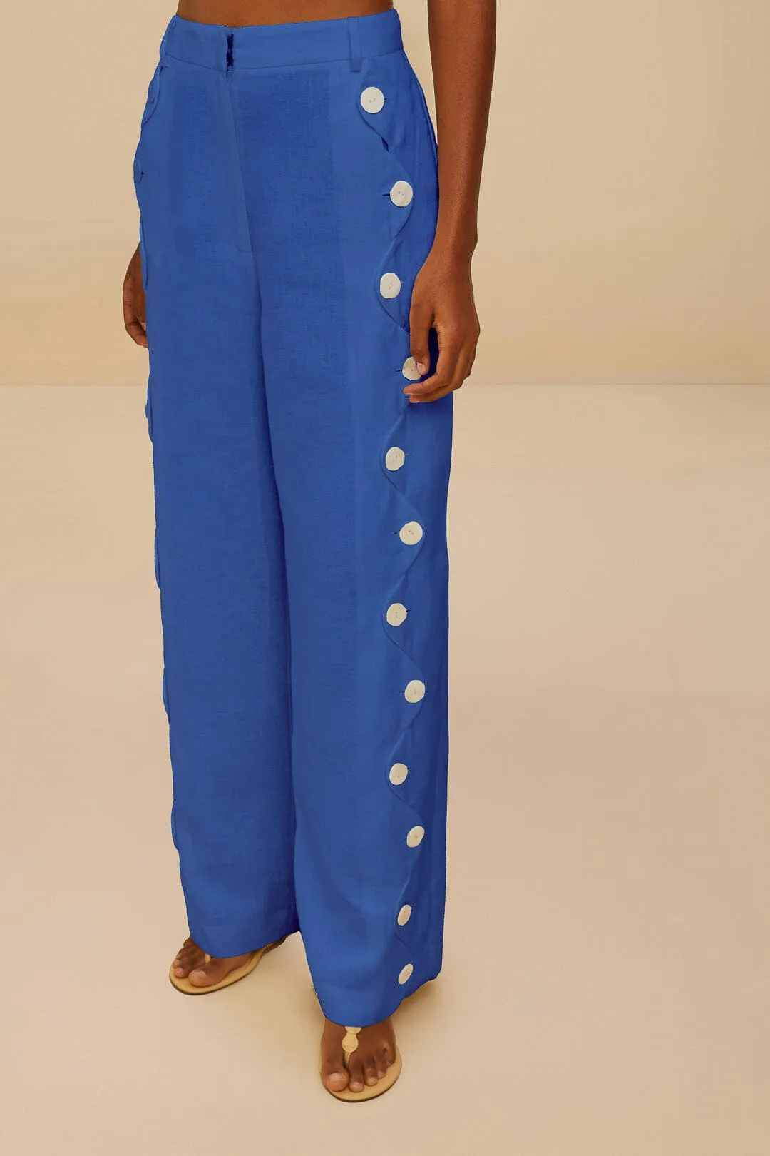 Blue High Waisted Wavy Euroflax™ Premium Linen Pants sold by FARM Rio product image thumbnail 3