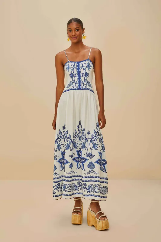 Off-White Shell Garden LENZING™ ECOVERO™ Euroflax™ Midi Dress sold by FARM Rio