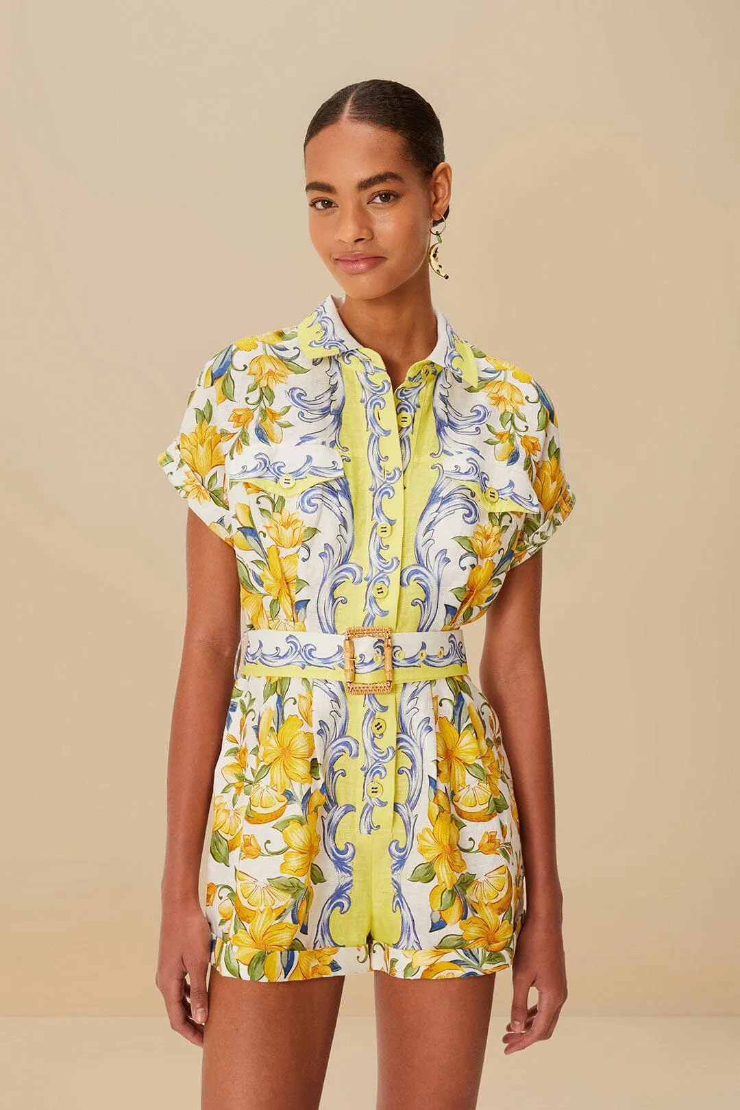 Off-White Sicily Scarf Euroflax™ Premium Linen Romper sold by FARM Rio