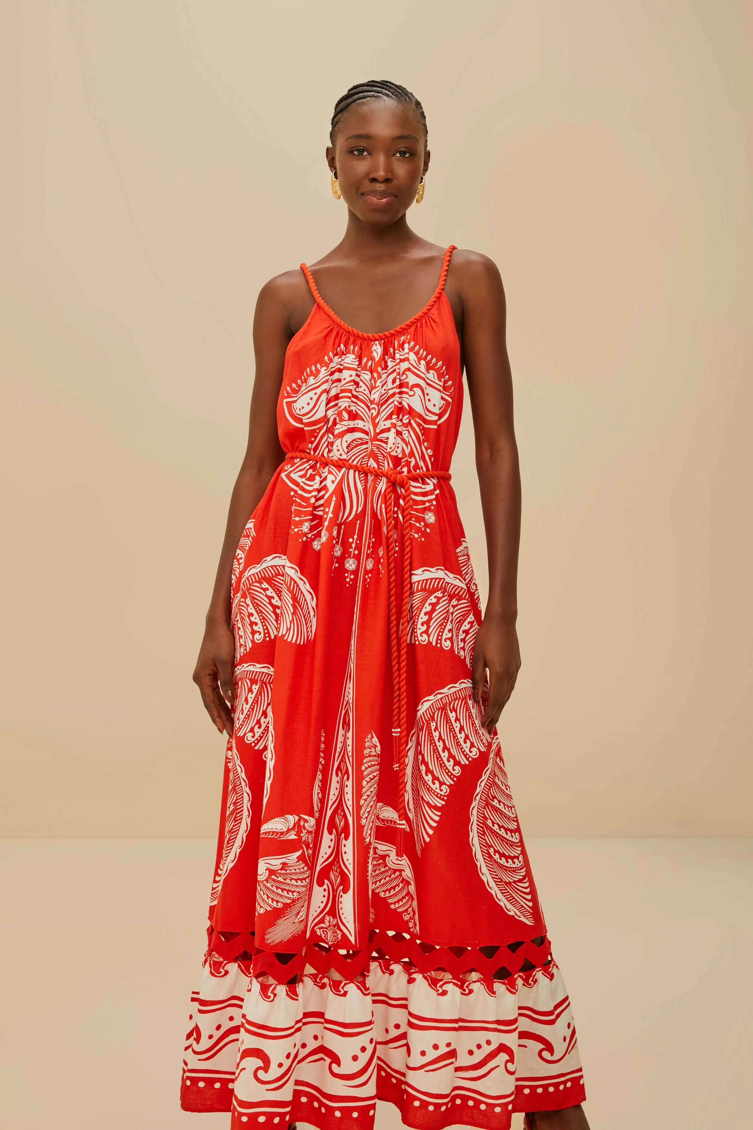 Red Majestic Coconut Tree LENZING™ ECOVERO™ Euroflax™ Maxi Dress sold by FARM Rio product image thumbnail 3