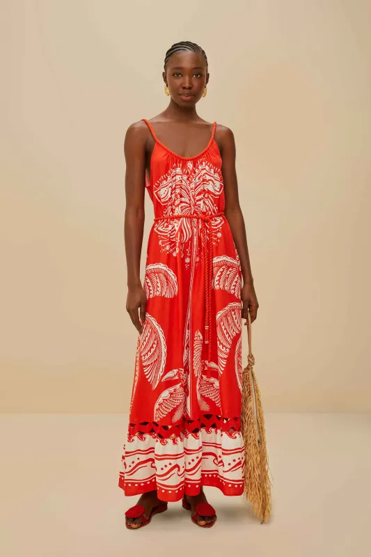 Red Majestic Coconut Tree LENZING™ ECOVERO™ Euroflax™ Maxi Dress sold by FARM Rio