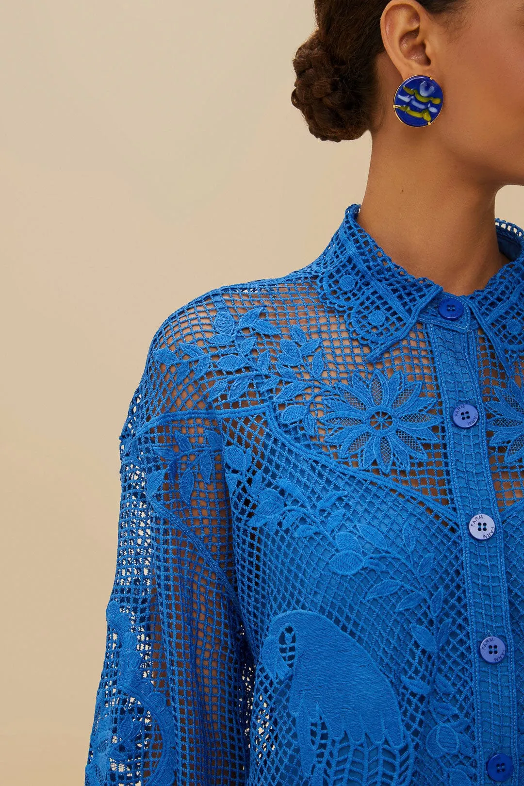 Blue Landscape Guipure Collared Shirt sold by FARM Rio product image thumbnail 2