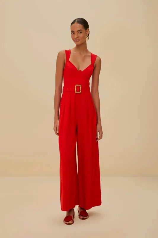 Red Sleeveless LENZING™ ECOVERO™ Euroflax™ Maxi Jumpsuit sold by FARM Rio