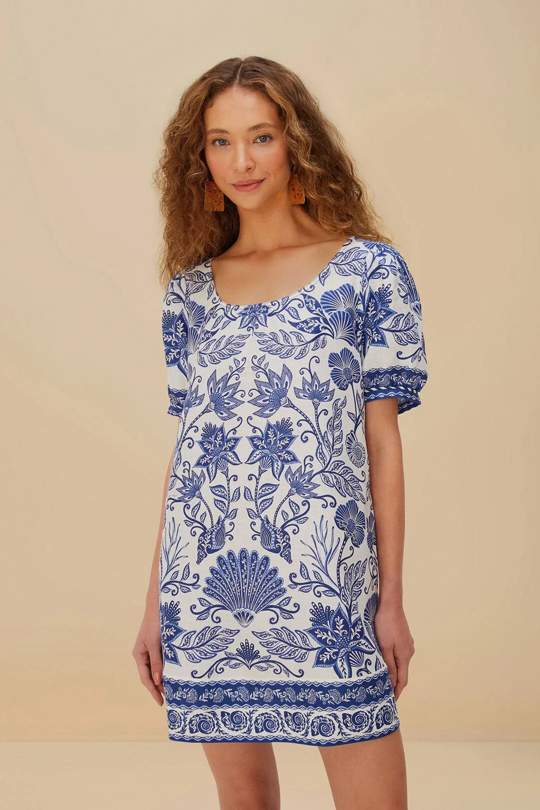 Off-White Shell Garden Euroflax™ Premium Linen Mini Dress sold by FARM Rio product image thumbnail 2