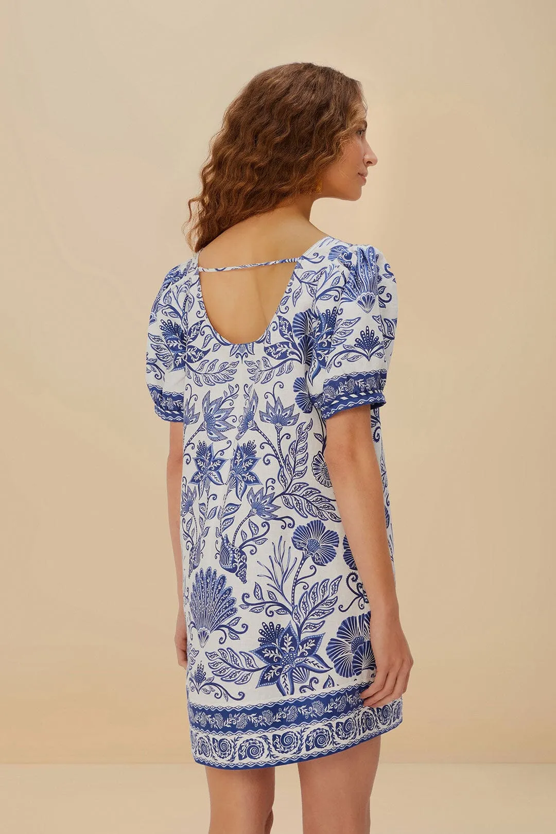 Off-White Shell Garden Euroflax™ Premium Linen Mini Dress sold by FARM Rio product image thumbnail 3