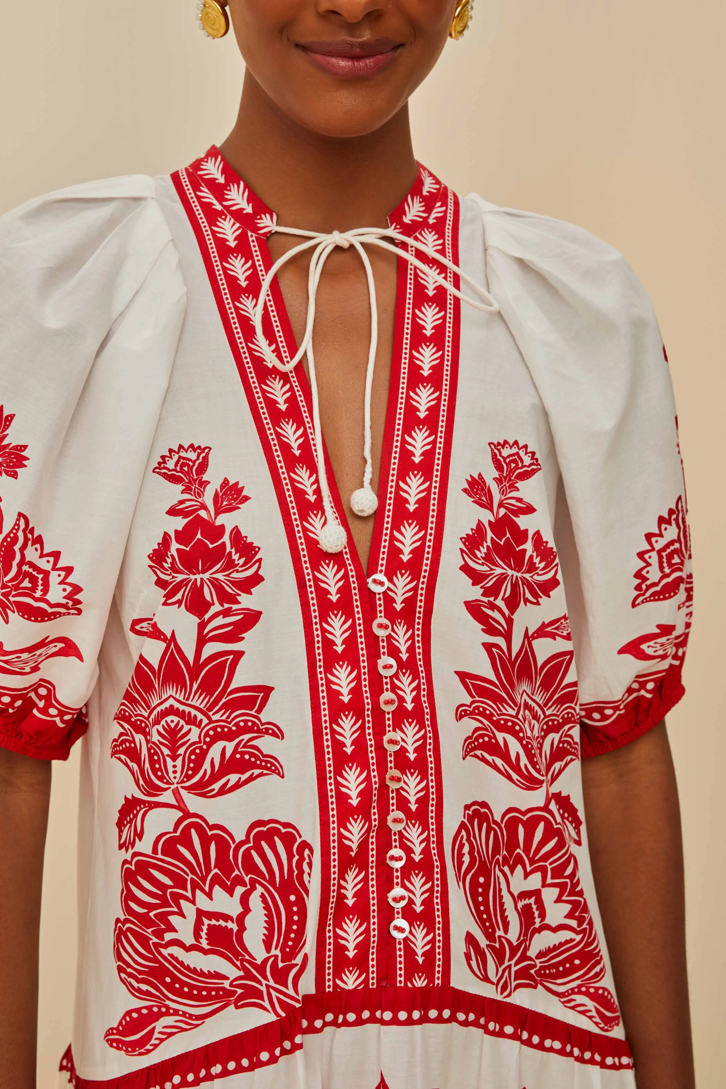 Off-White Boho Garden Short Sleeve Midi Dress sold by FARM Rio product image thumbnail 2