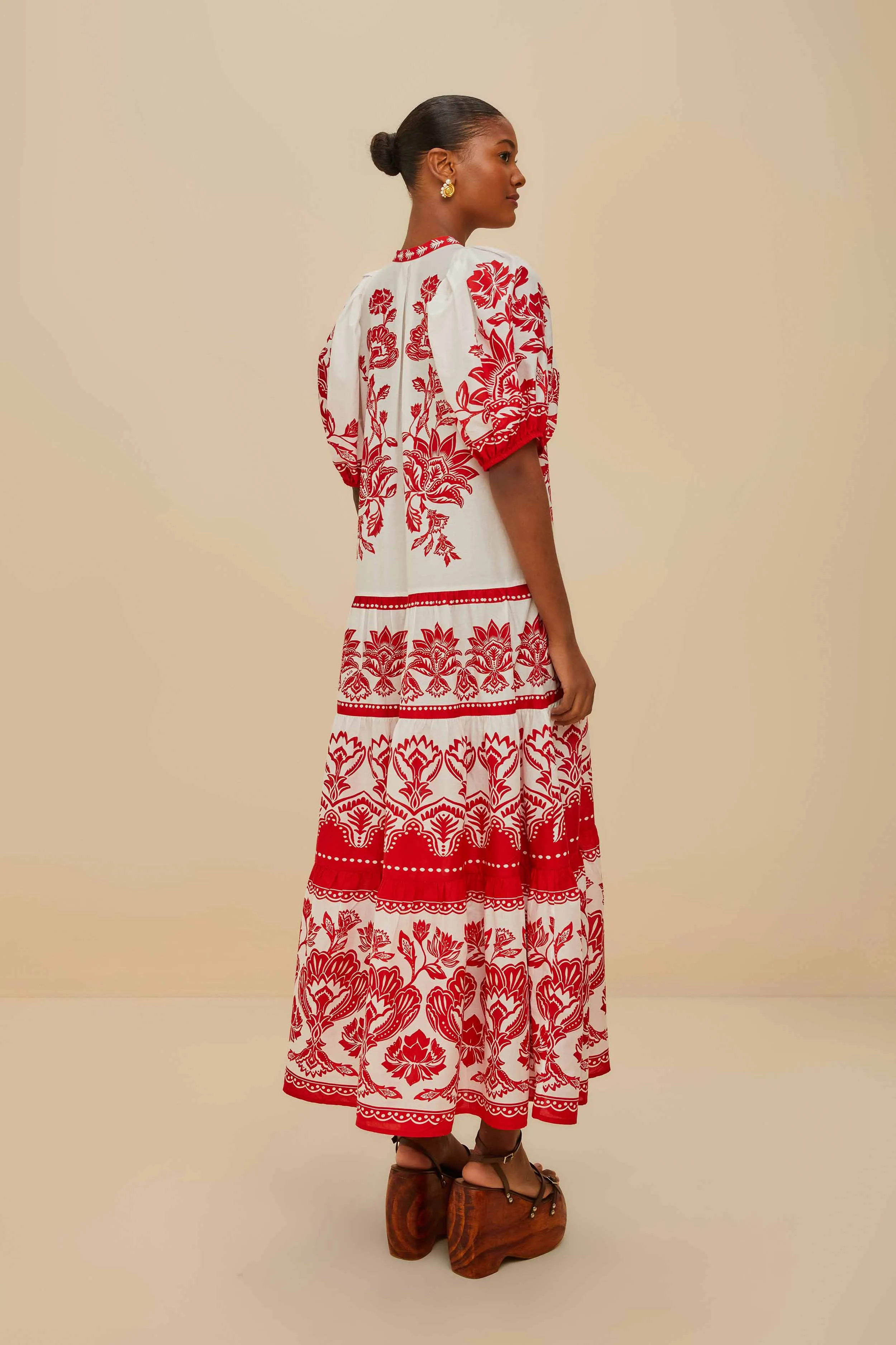 Off-White Boho Garden Short Sleeve Midi Dress sold by FARM Rio product image thumbnail 4