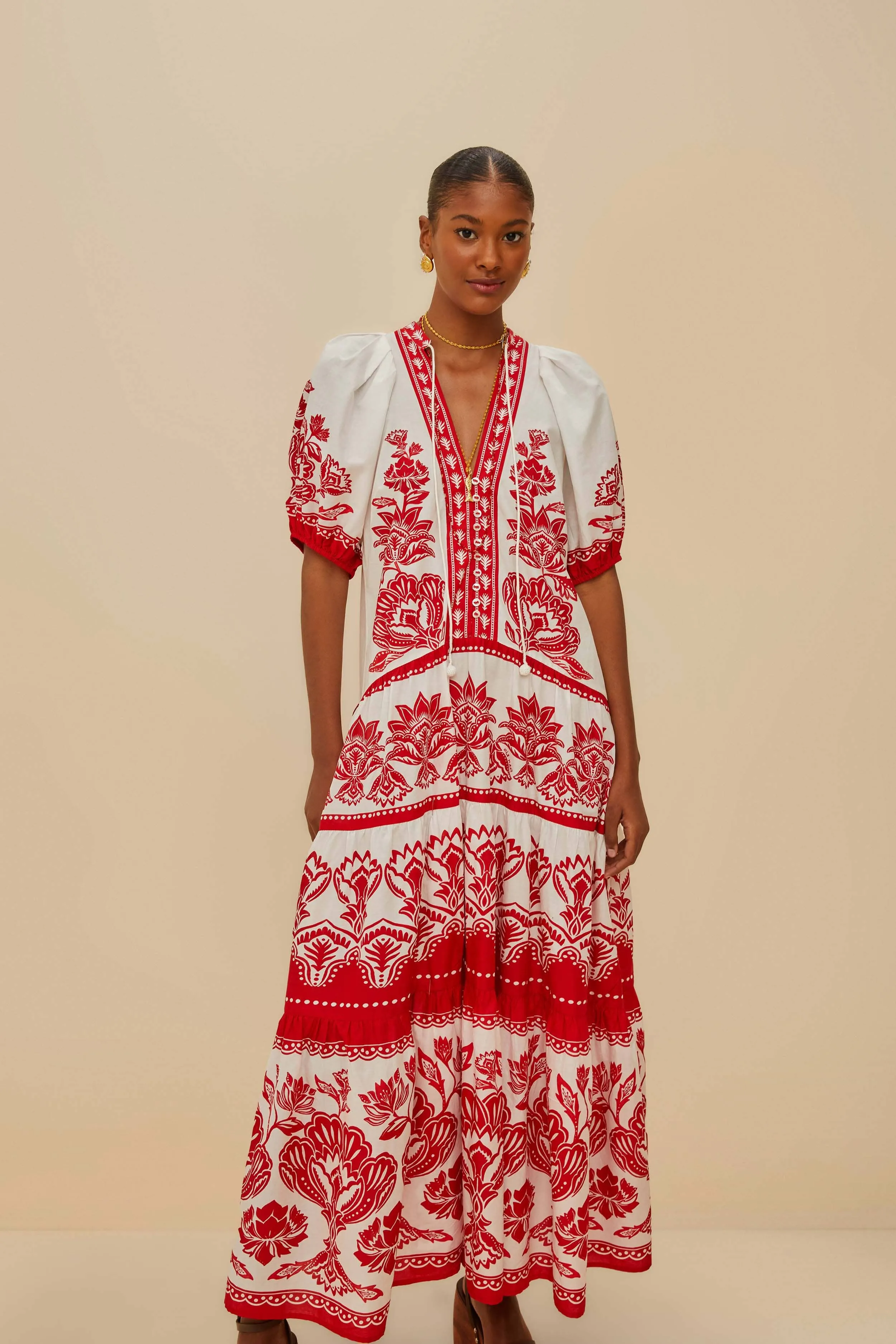 Off-White Boho Garden Short Sleeve Midi Dress sold by FARM Rio product image thumbnail 3