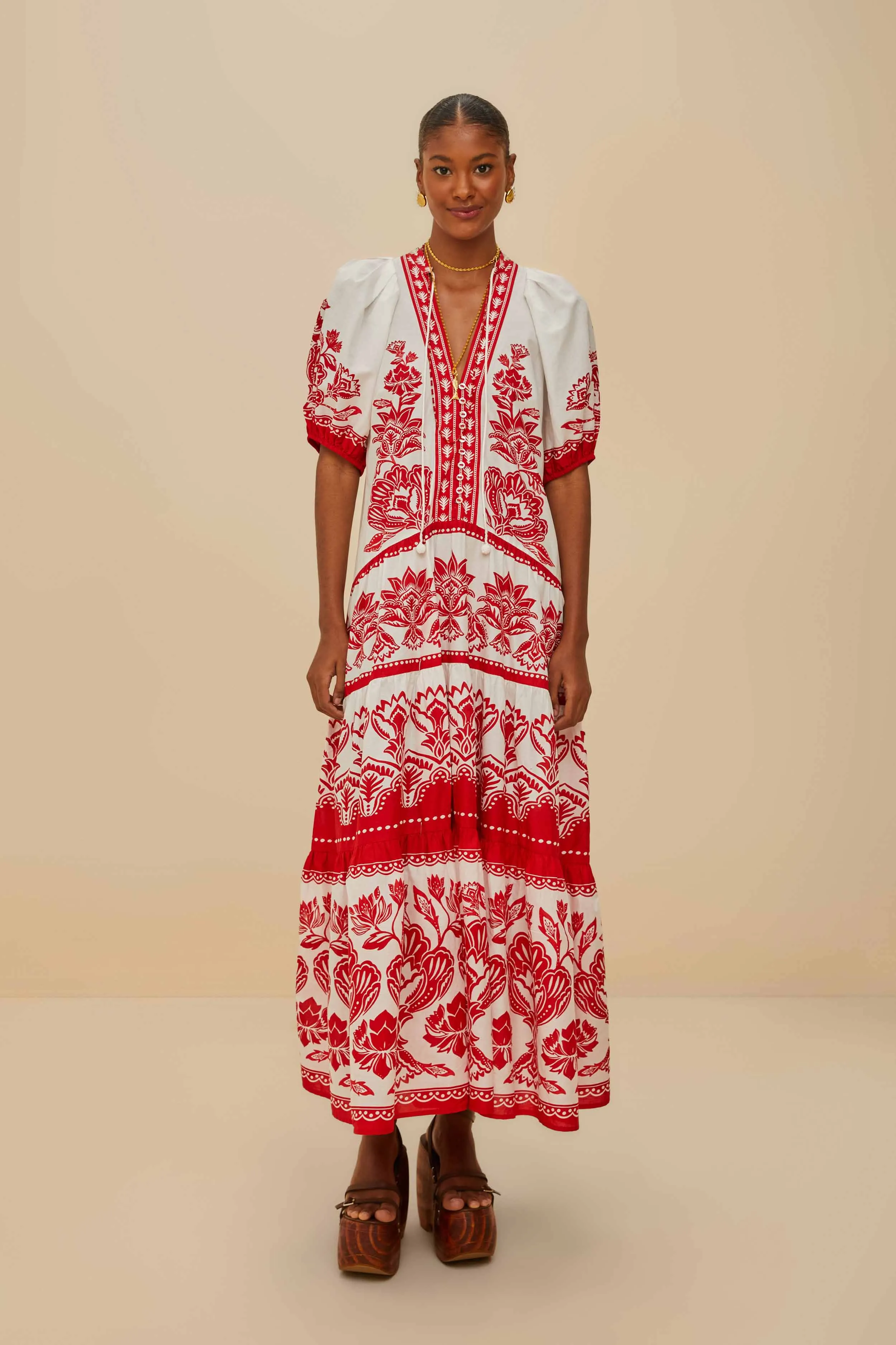 Off-White Boho Garden Short Sleeve Midi Dress sold by FARM Rio