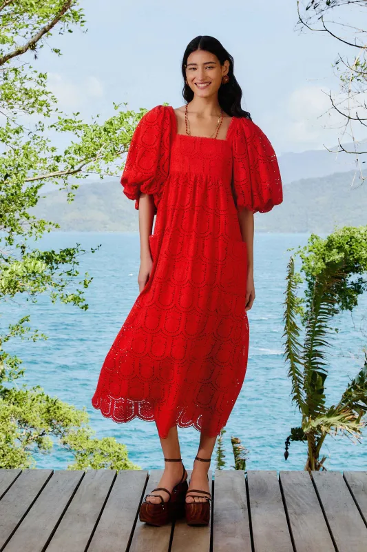 Red Pineapple Eyelet Maxi Dress sold by FARM Rio