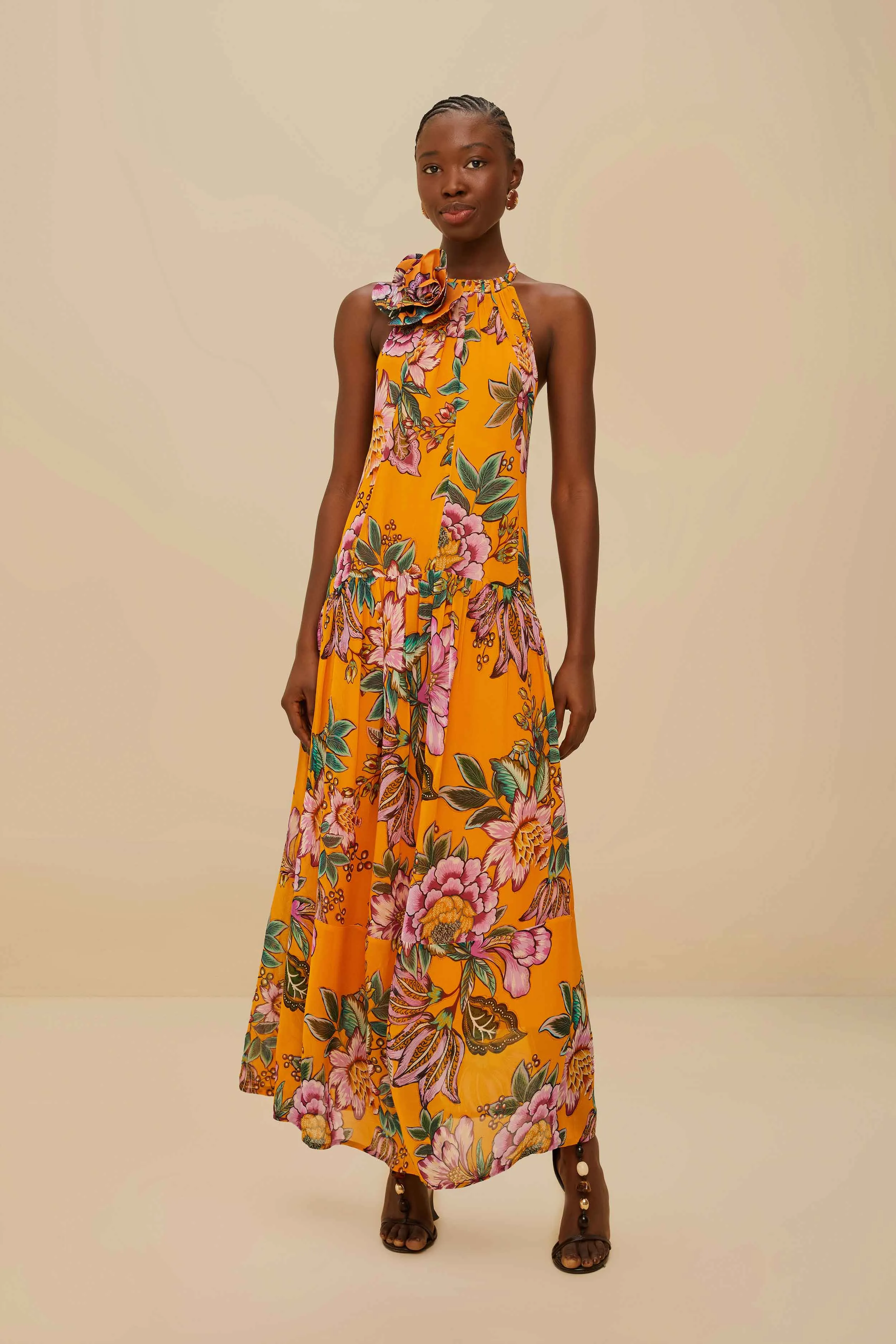 Orange Wonderful Bouquet Maxi Dress sold by FARM Rio