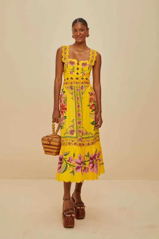 Yellow Summer Fruit Scarf LENZING™ ECOVERO™ Euroflax™ Midi Dress sold by FARM Rio