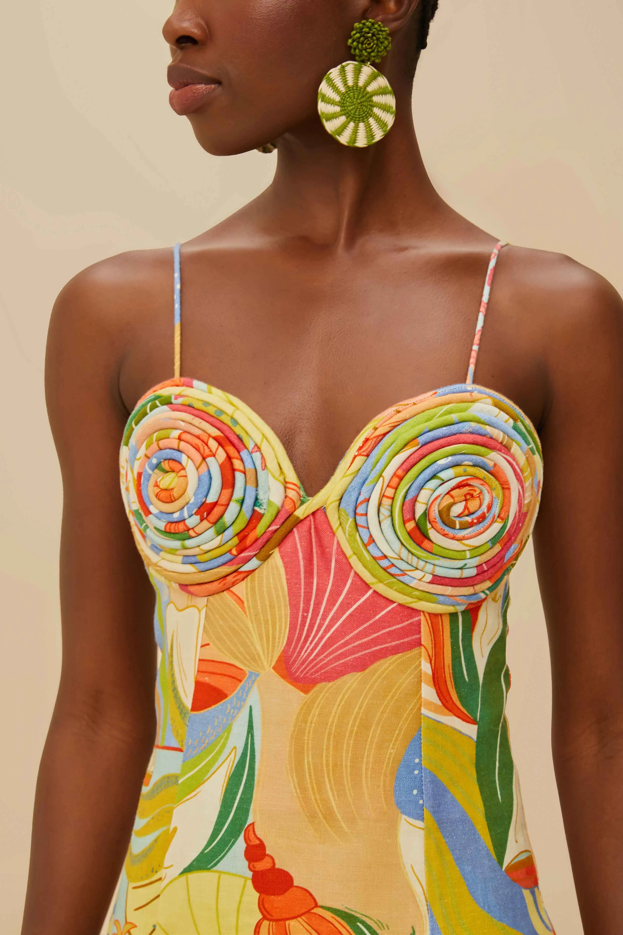 Multicolor Ocean View Twisted Cups Euroflax™ Premium Linen Midi Dress sold by FARM Rio product image thumbnail 2