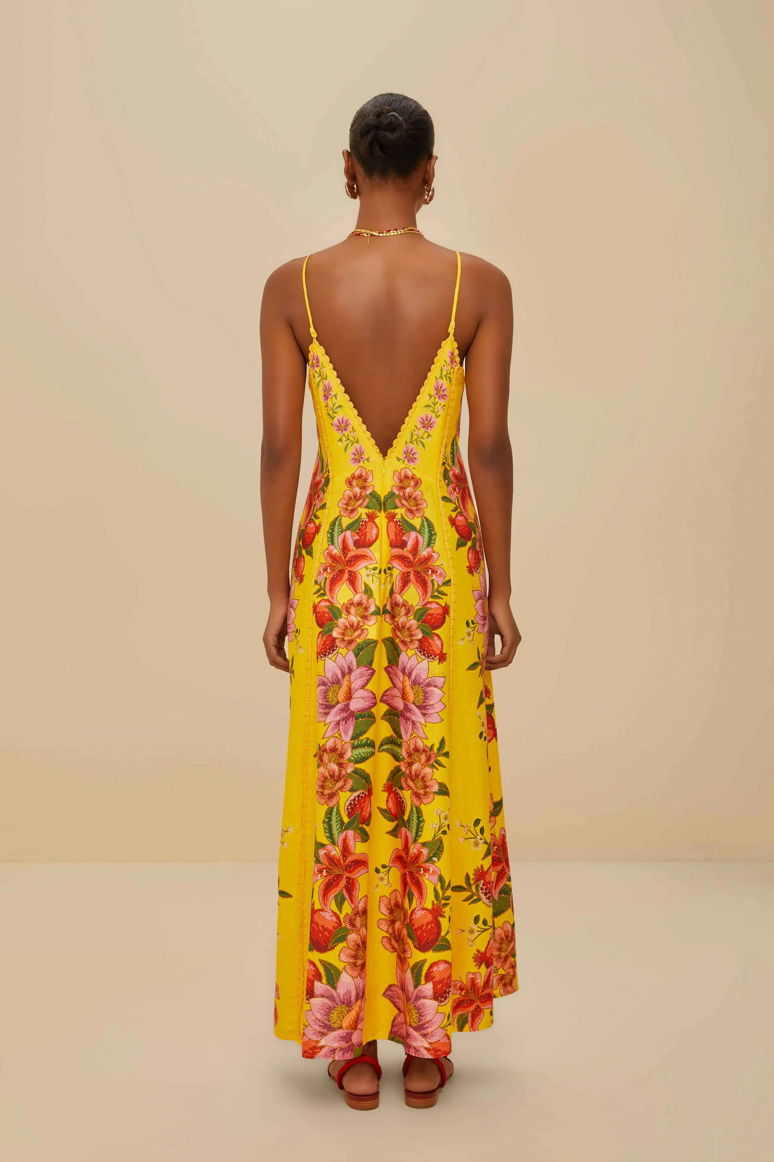 Yellow Summer Fruit Scarf LENZING™ ECOVERO™ Euroflax™ Maxi Dress sold by FARM Rio product image thumbnail 4