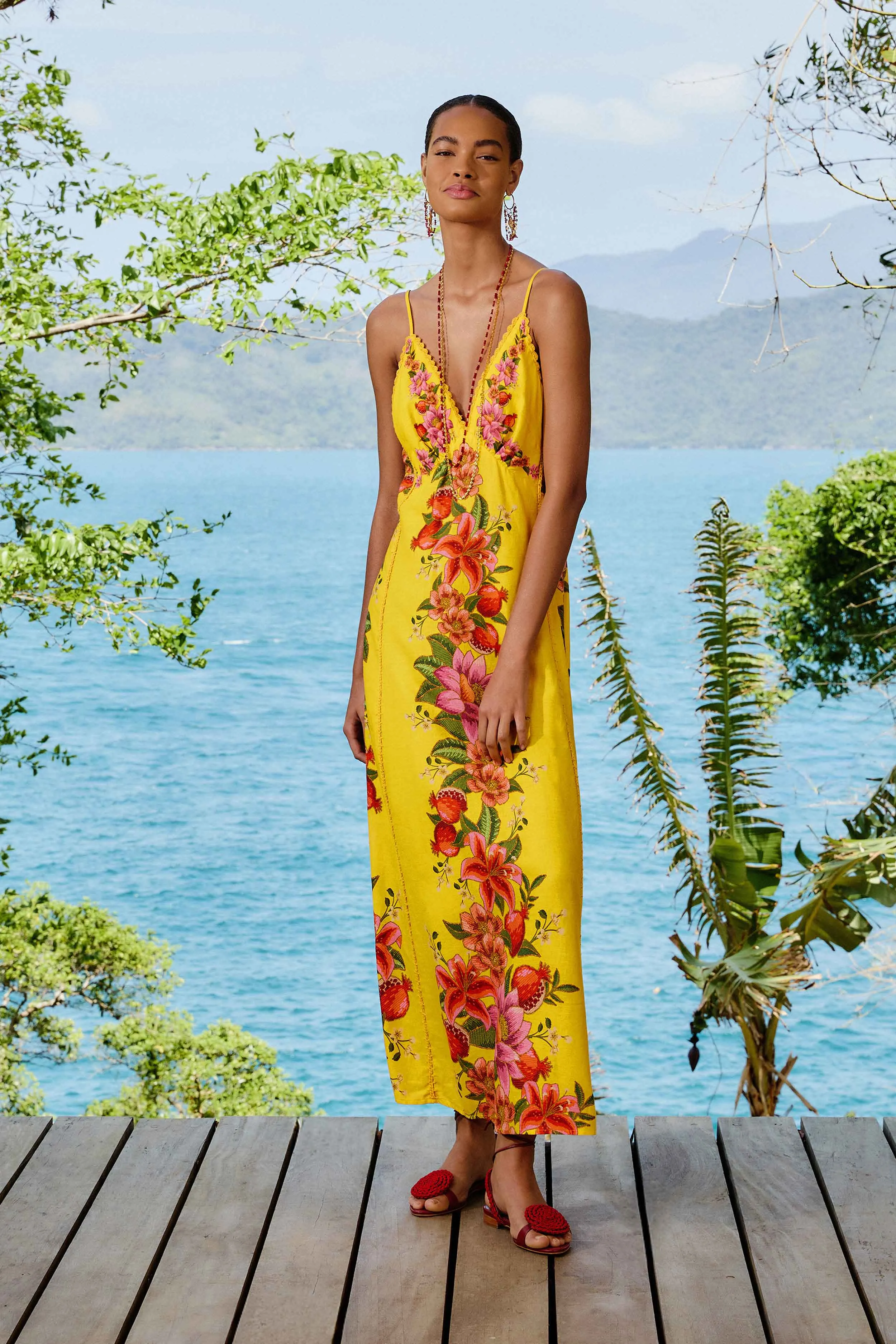 Yellow Summer Fruit Scarf LENZING™ ECOVERO™ Euroflax™ Maxi Dress sold by FARM Rio
