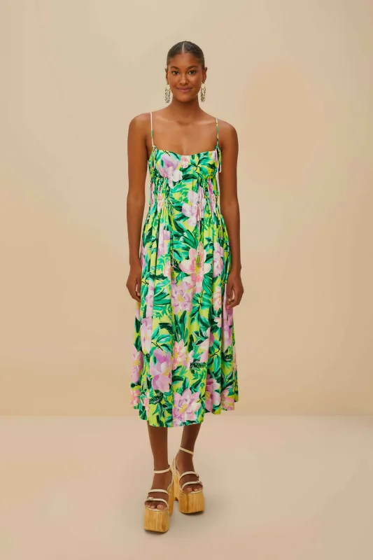Green Painted Flowers LENZING™ ECOVERO™ Euroflax™ Midi Dress sold by FARM Rio